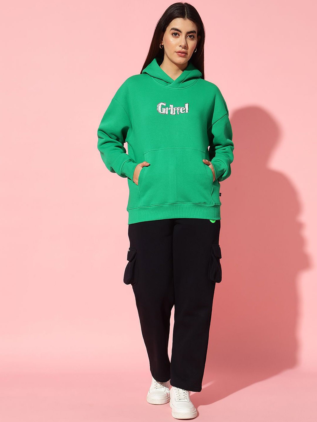 

GRIFFEL Typography Printed Hooded Pure Cotton Sweatshirt & Trousers, Green