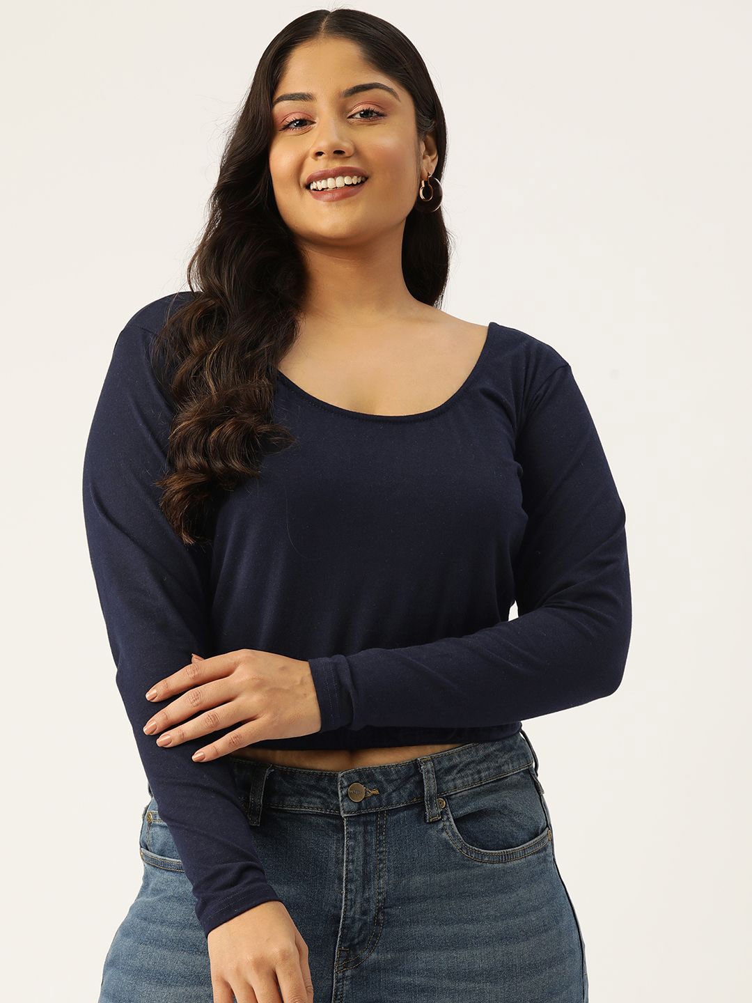 

theRebelinme Women Plus Size Crop Top, Navy blue