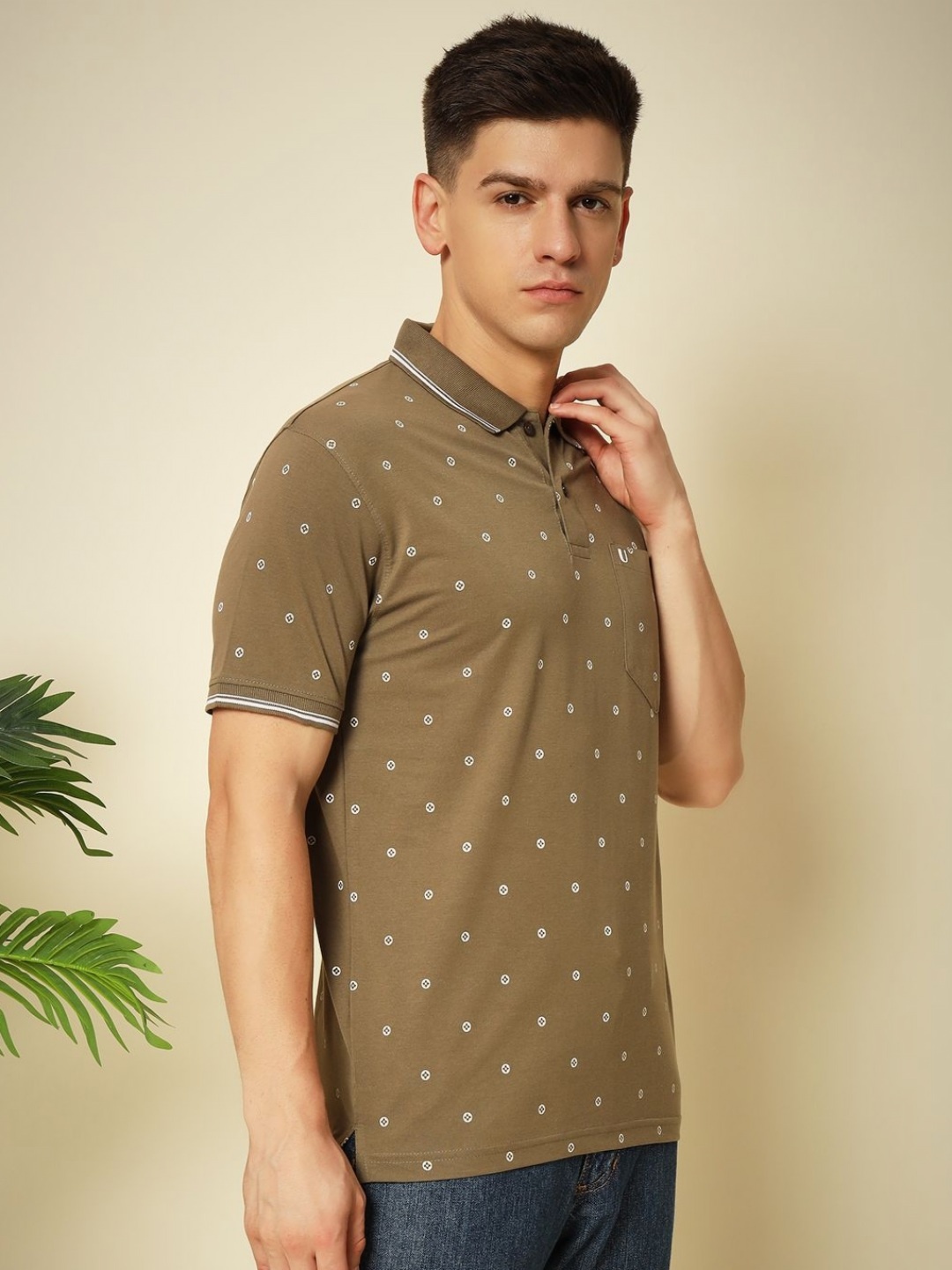 

UNIBERRY Men Printed Polo Collar T-shirt, Copper