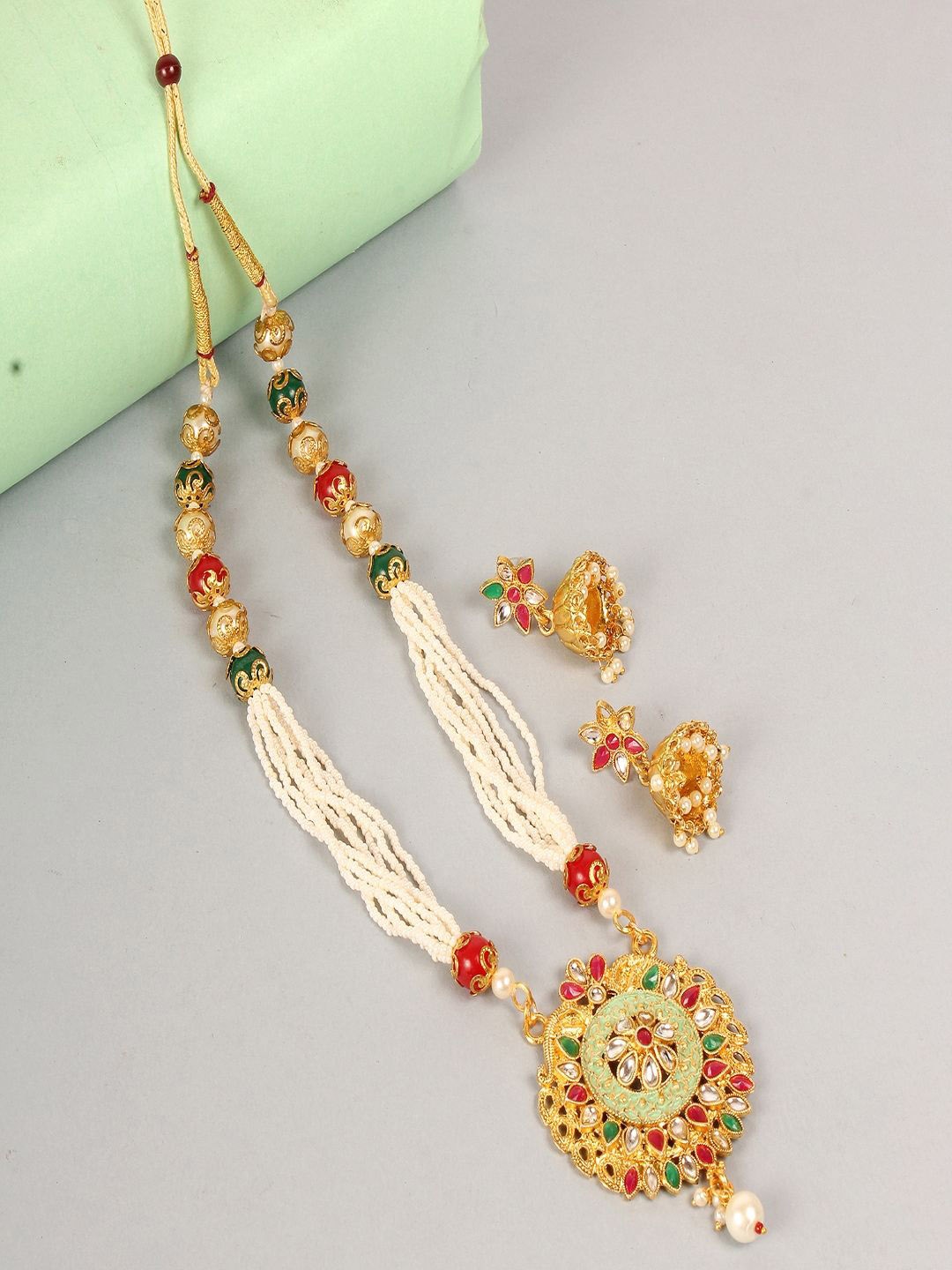 

Divisha 18KT Gold Plated CZ Stone Studded & Beaded Jewellery Set