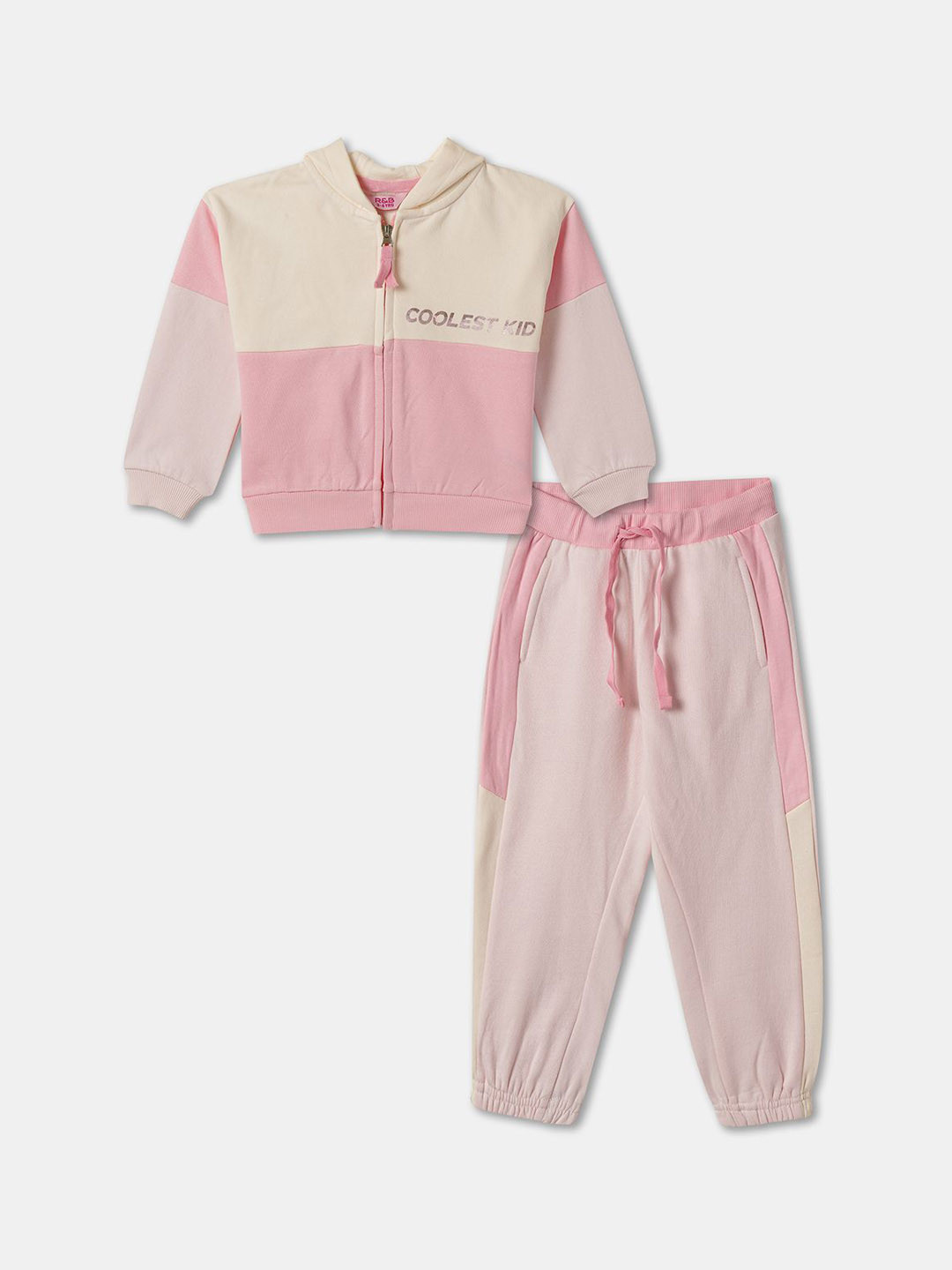 

R&B Girls Hooded Colorblocked Pure Cotton Sweatshirt & Joggers, Pink