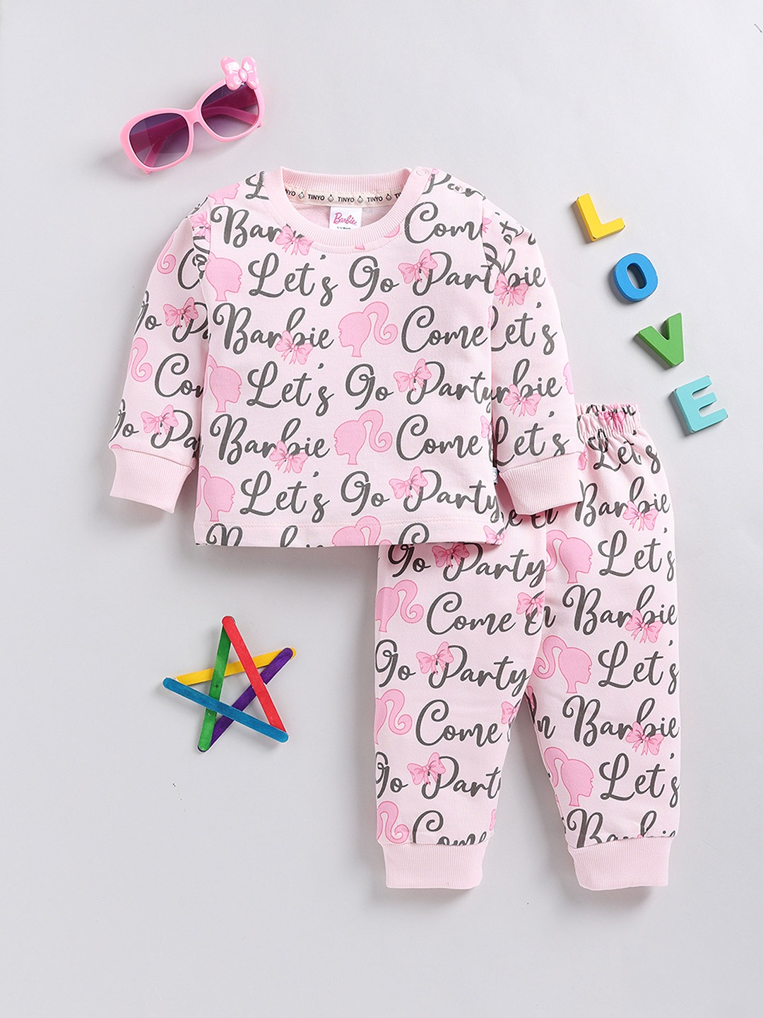 

YK X Tinyo Infants Girls Printed Pure Cotton T-shirt and Jogger, Pink
