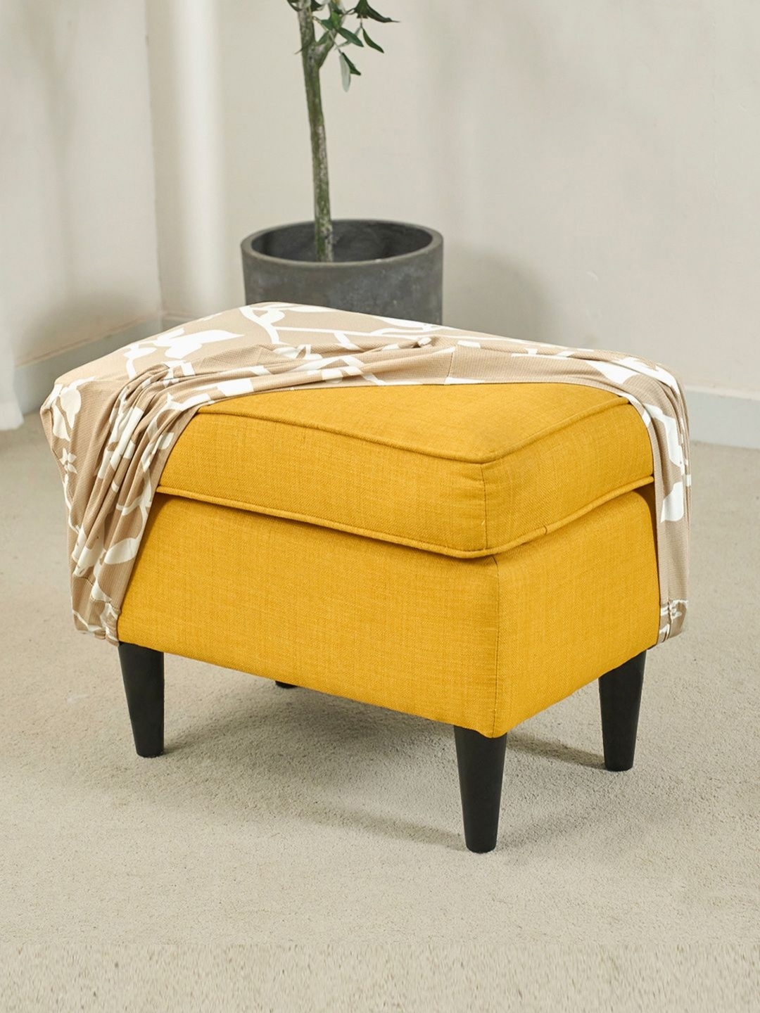 

HOKIPO Brown & White Printed Footstool Cover