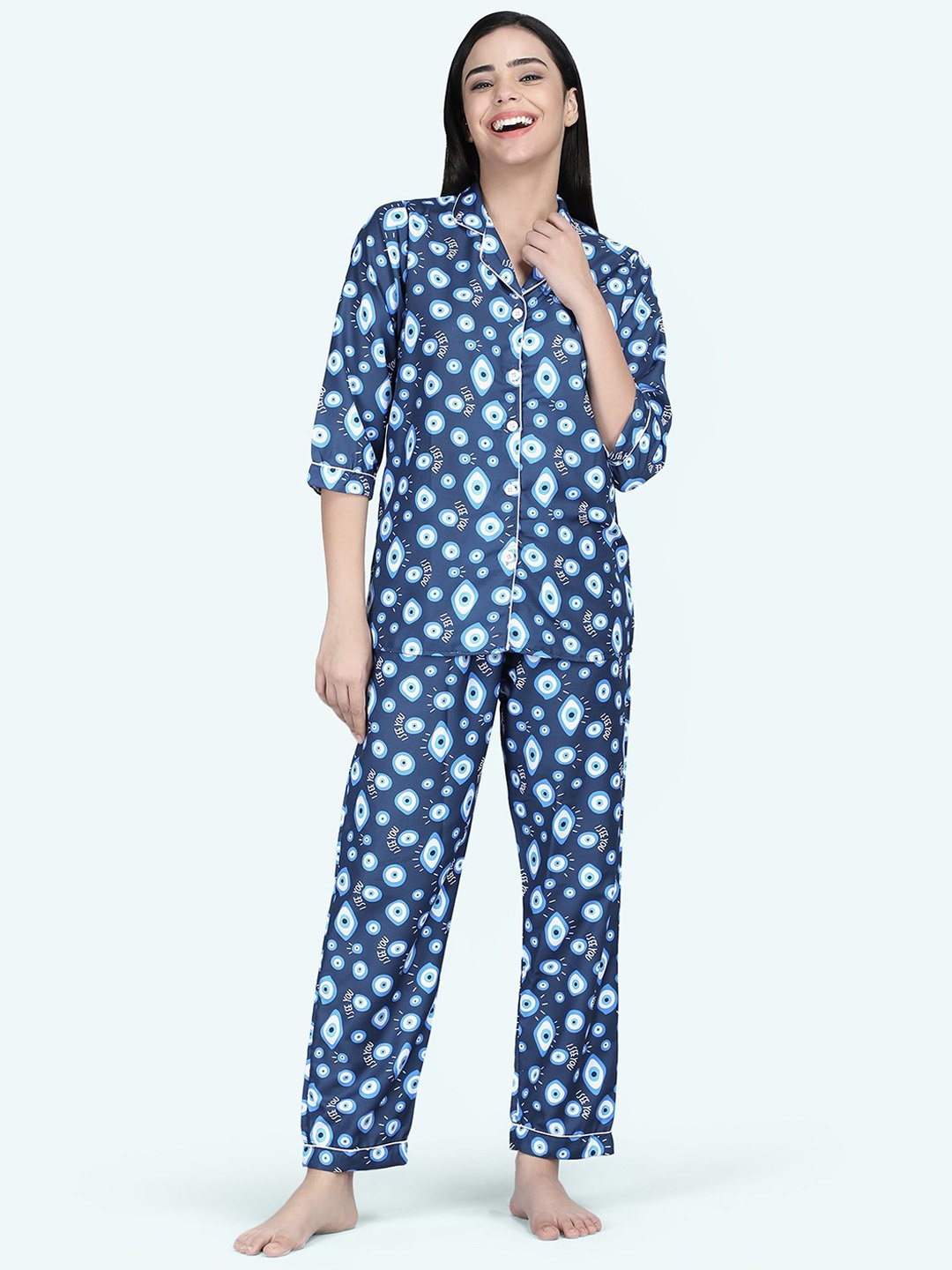 

ALL ABOUT HER Women Printed Night suit, Blue