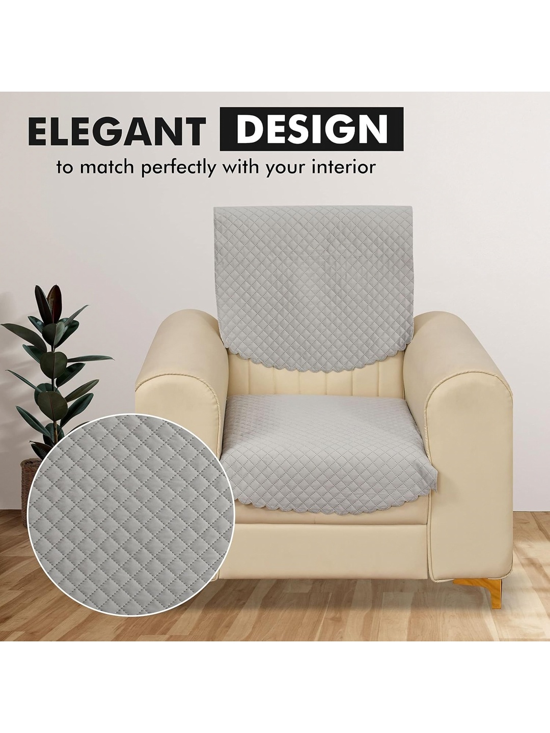 

Bajo's Grey 2 Pieces Checked Velvet 1 Seater Sofa Cover