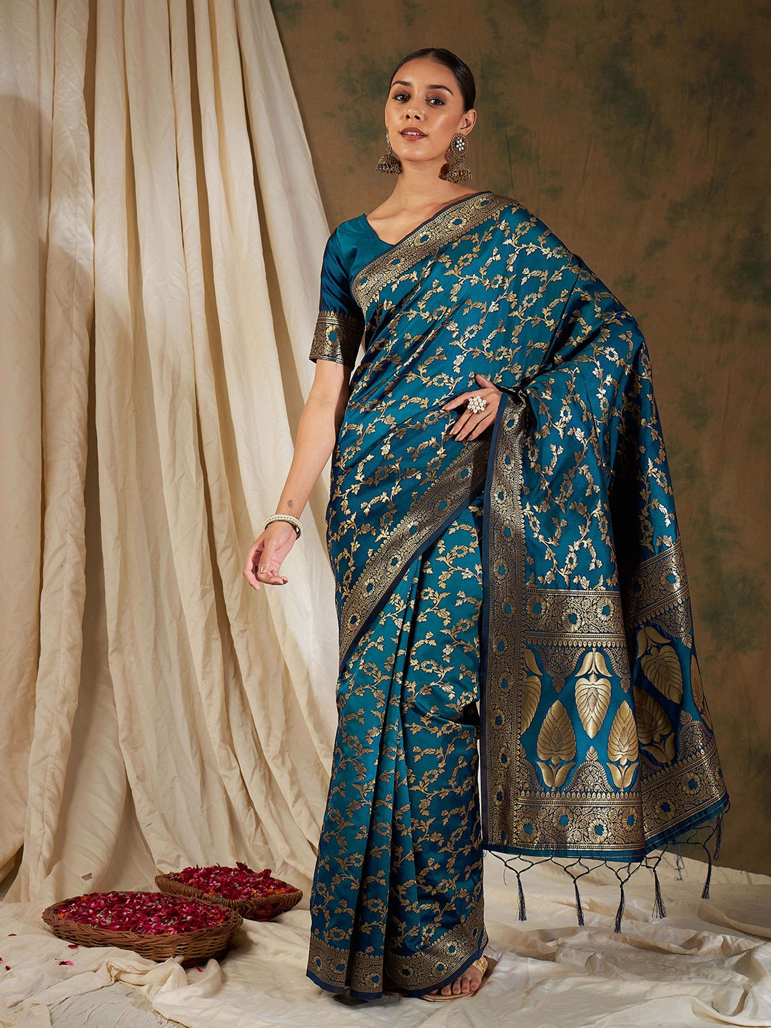 

Suha Woven Design Zari Art Silk Designer Banarasi Saree, Blue