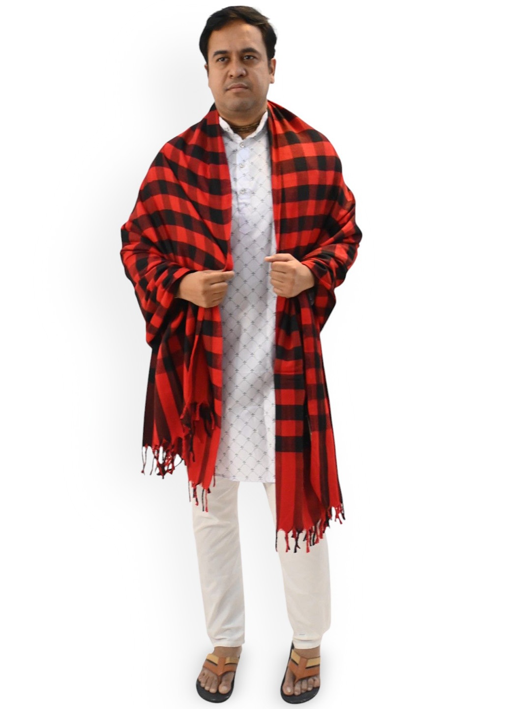 

Vrinde Men Geometric Printed Shawl, Red