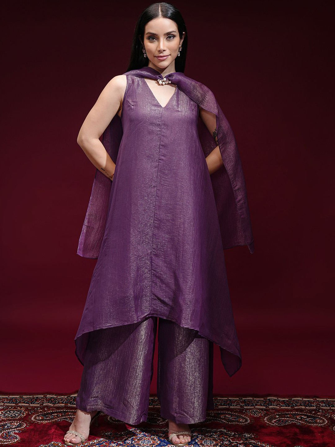 

Vishudh Women Regular Kurta with Palazzos & With Dupatta, Pink