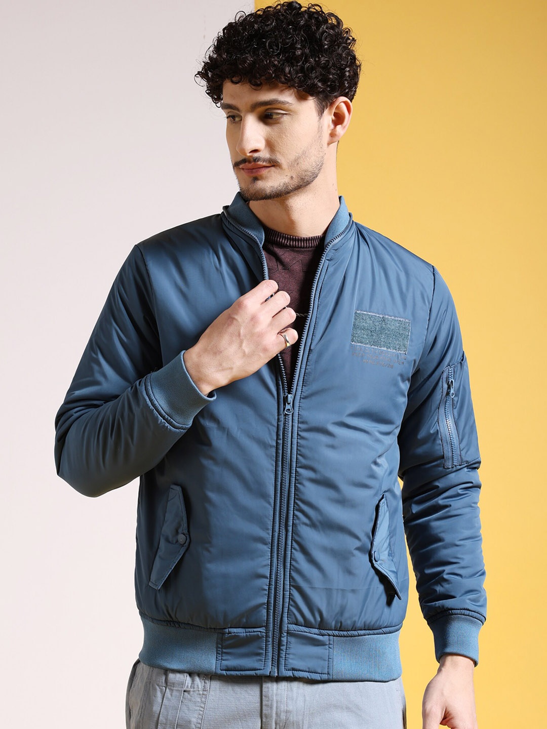 

The Indian Garage Co Men Zip-Front Bomber Jacket, Blue