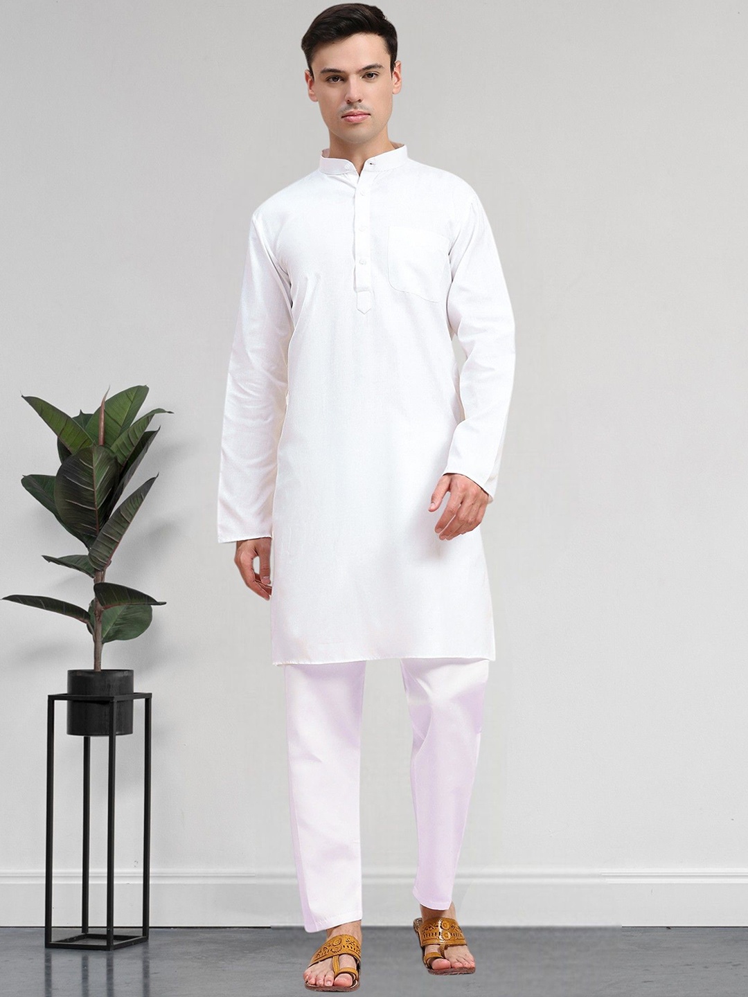 

SKAVIJ Men Regular Pure Cotton Kurta with Pyjamas, White