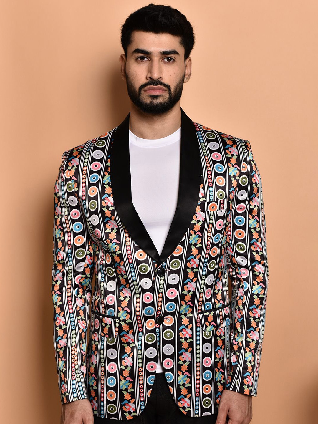 

PRINTINDIA Printed Single Breasted Blazer, Black