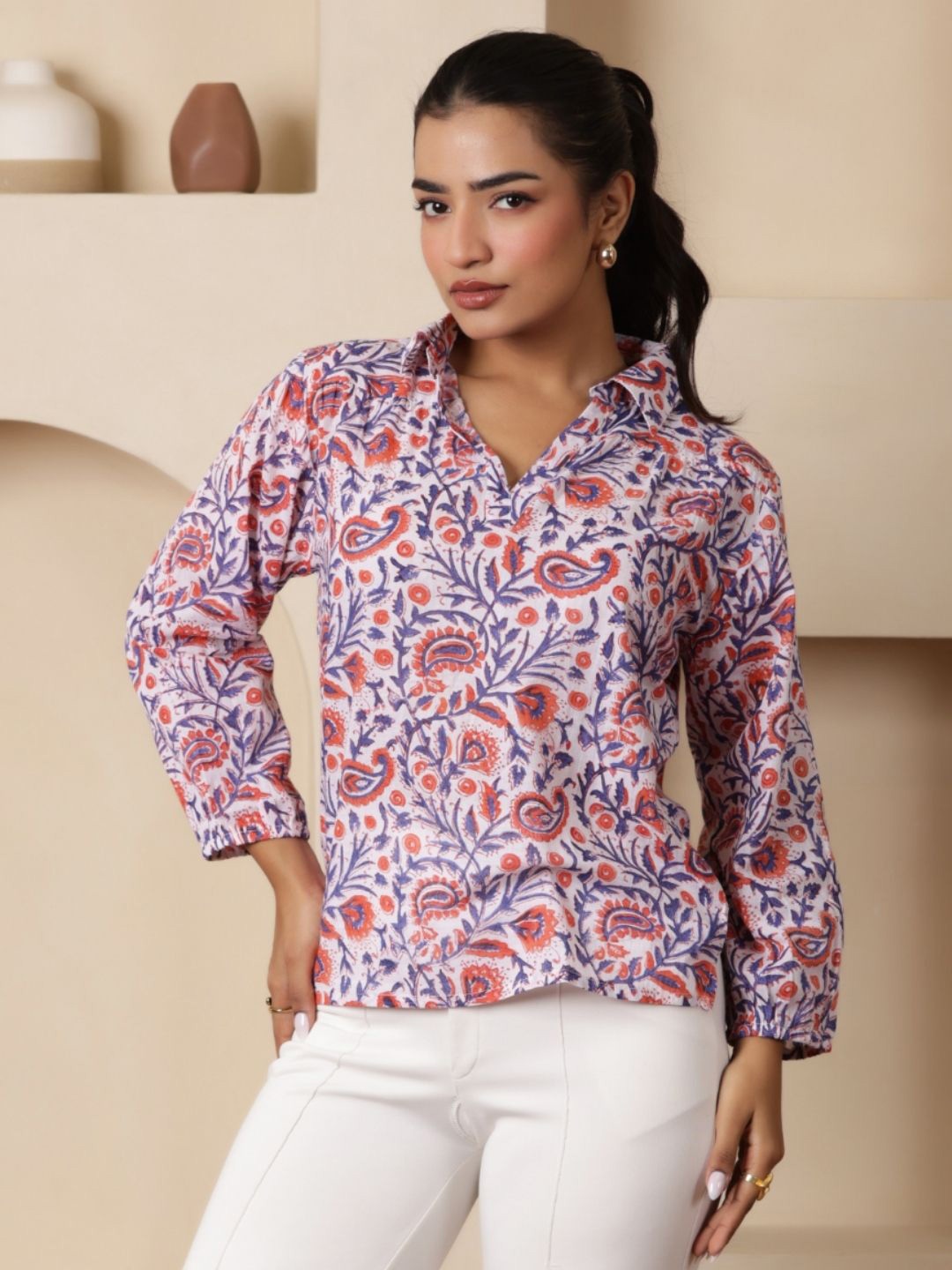 

SASSY SAJJA Print Cotton Shirt Style Top, Multi