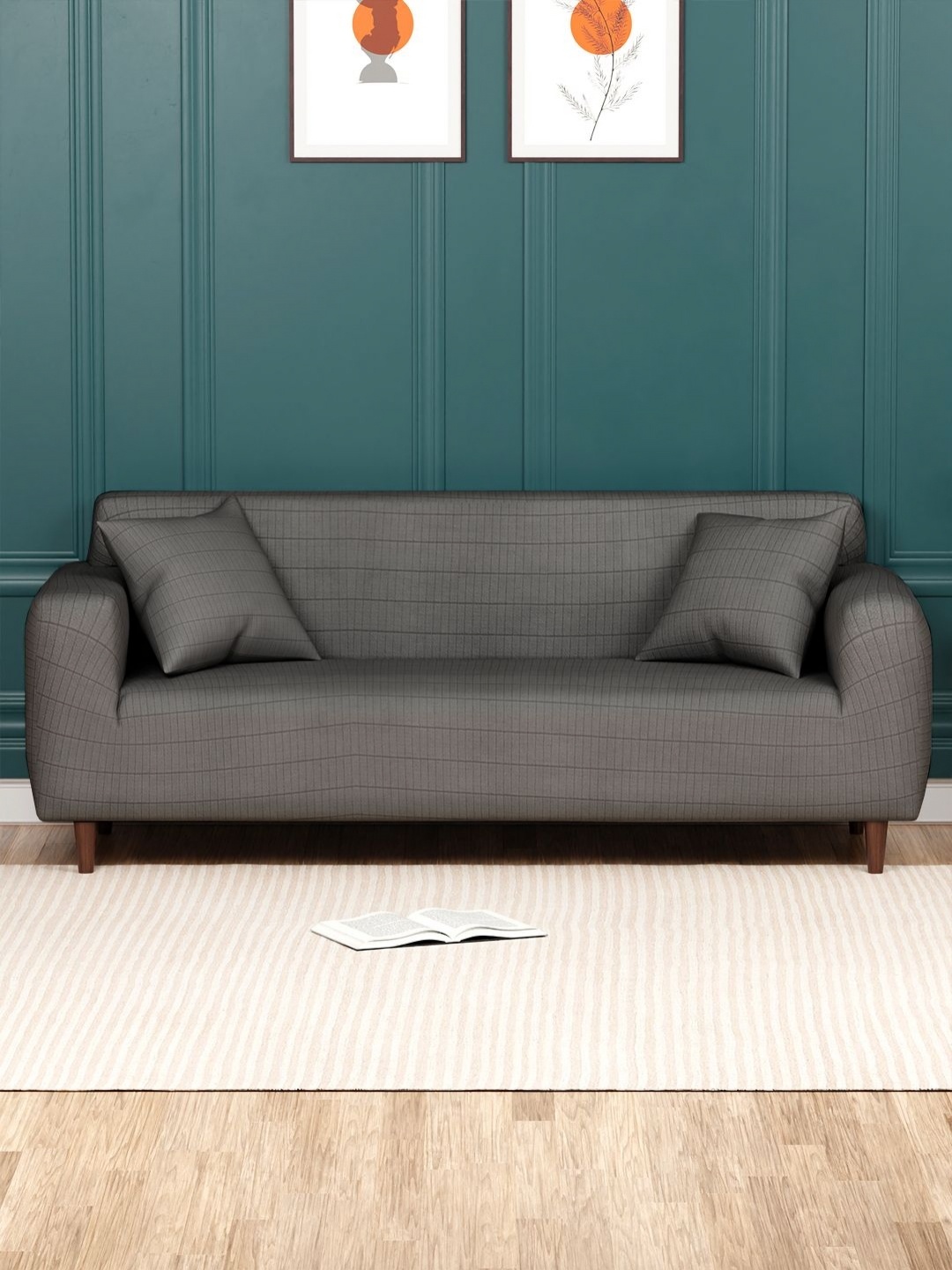 

Myntra Elegant Homes Grey Textured Three Seater Sofa Cover With 2 Cushion Covers