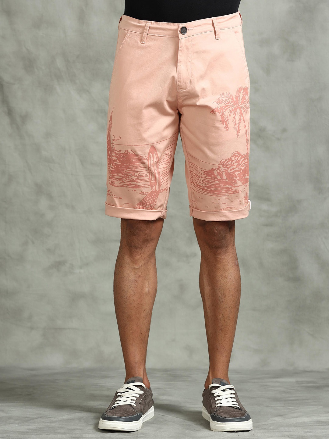 

beevee Men Printed High-Rise Shorts, Peach