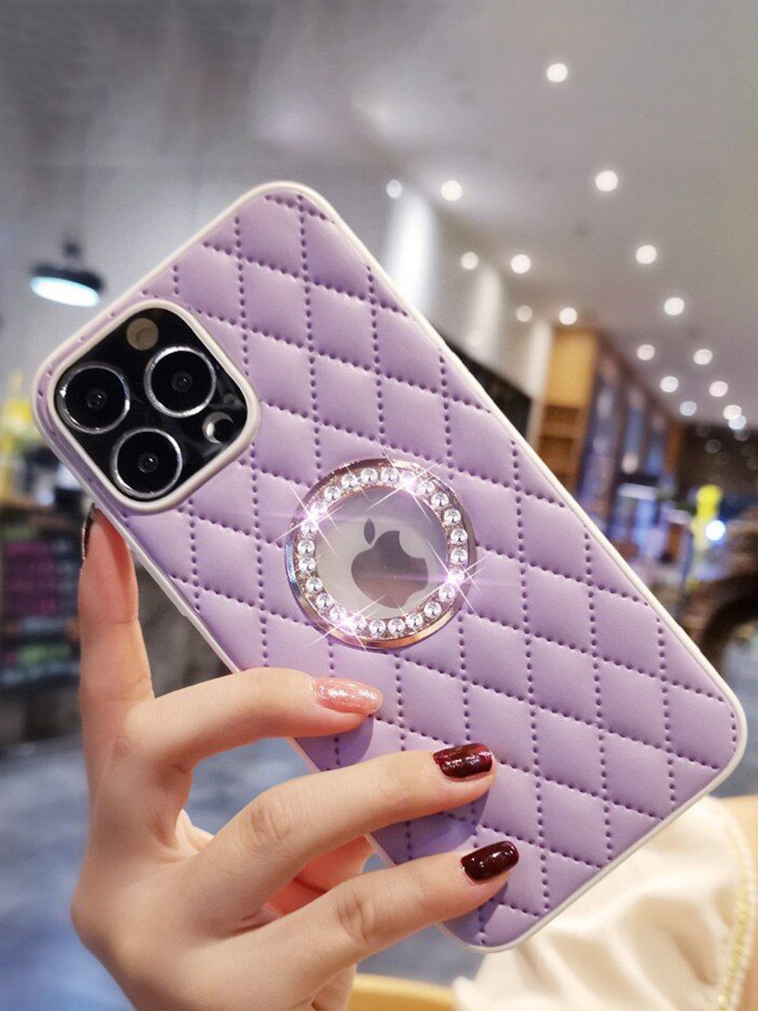 

Luxury Kase Geometric Printed iPhone 15 Pro Back Case Mobile Accessories, Purple