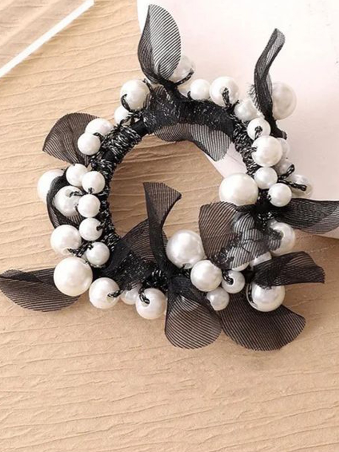 

Radhya Accessories Women Beaded Ponytail Holders, Black