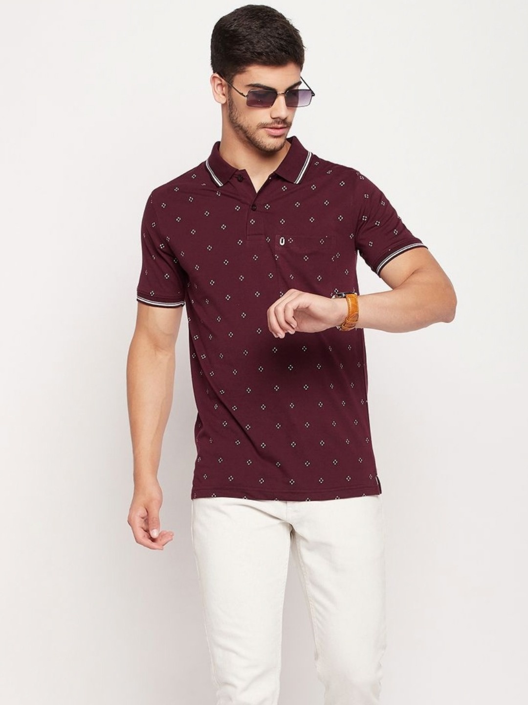 

UNIBERRY Men Printed Polo Collar T-shirt, Maroon