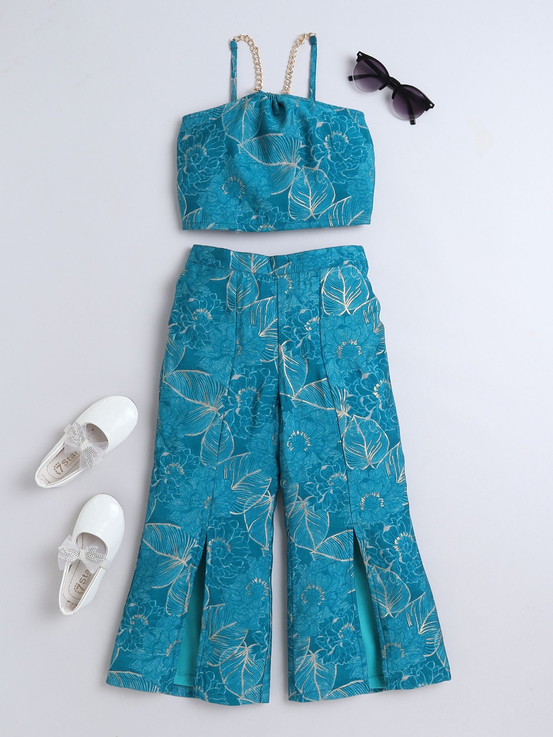 

taffykids Girls Printed Top with Trousers, Teal