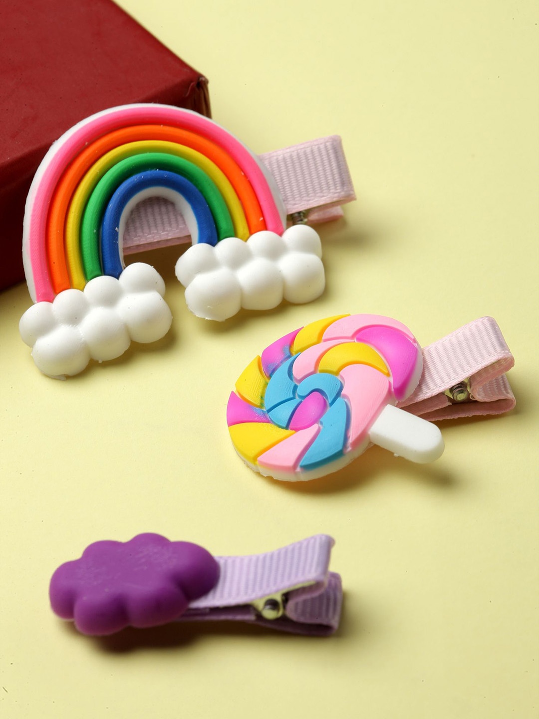 

Babymoon Infant 3-Pcs Rainbow Printed Tic Tac Hair Clip, White