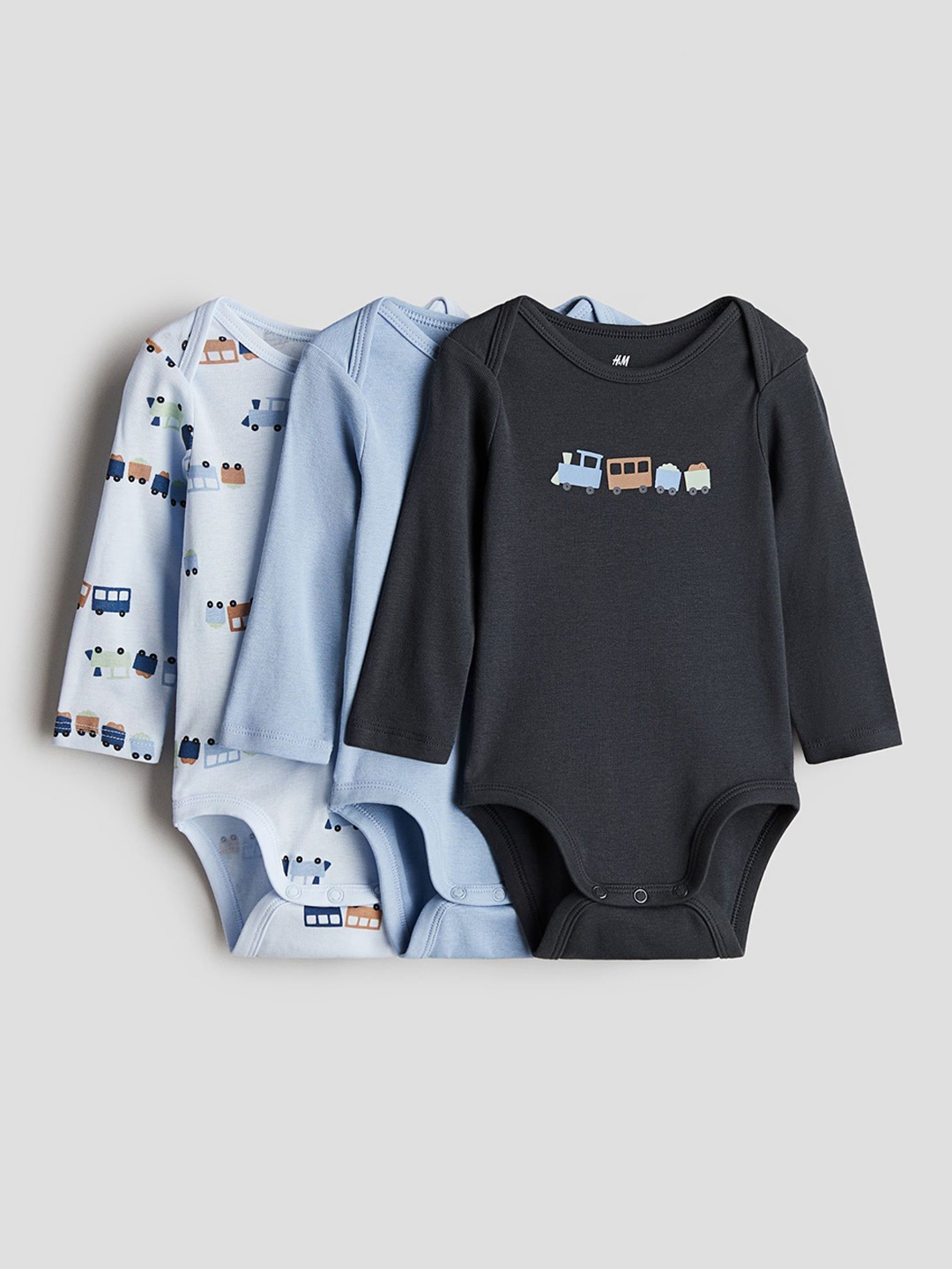 

H&M Infants Boys 3-Pack Printed Jersey Bodysuits, Blue