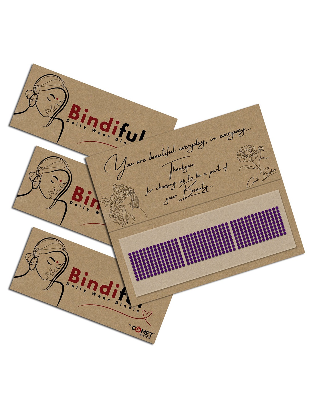 

Comet Busters Bindiful Set Of 3 Traditional Round Bindis - Purple