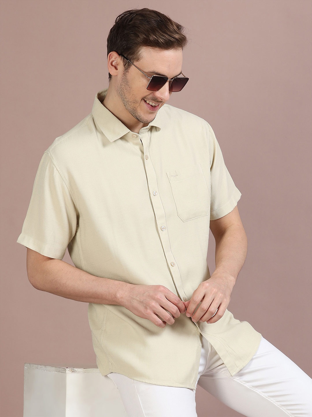 

RIGS AND RAGS Men Standard Opaque Casual Shirt, Beige