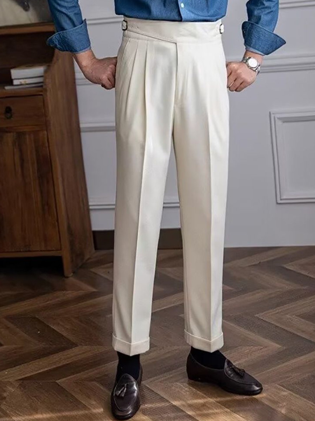 

StyleCast x Revolte Men Slim Fit Easy Wash Trousers, White