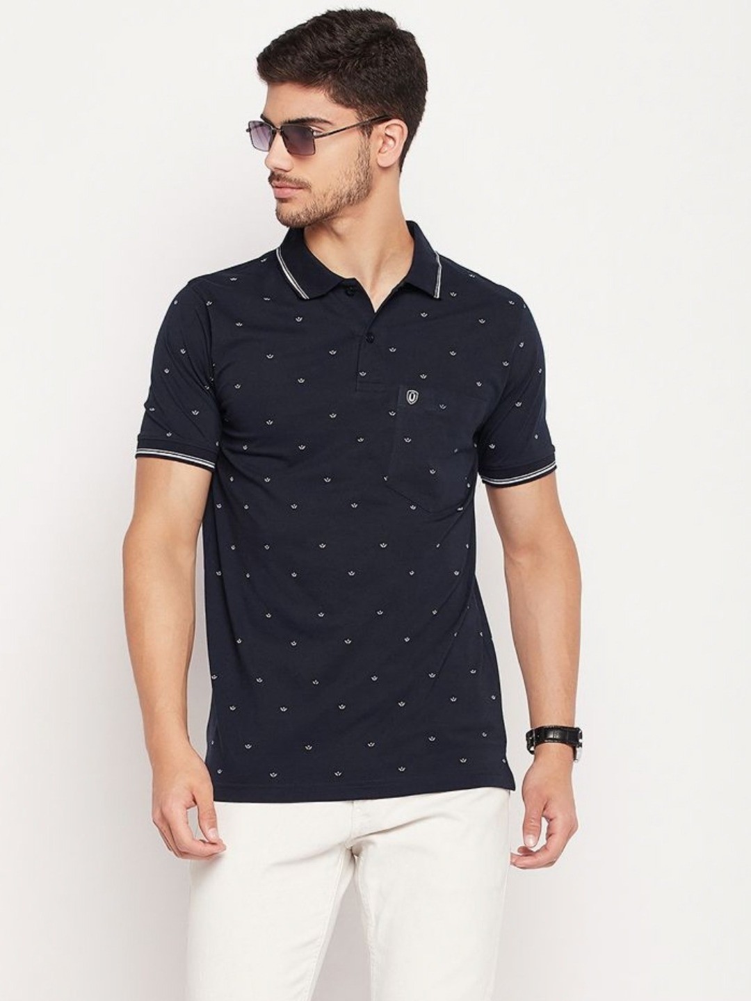 

UNIBERRY Men Printed Polo Collar T-shirt, Navy blue