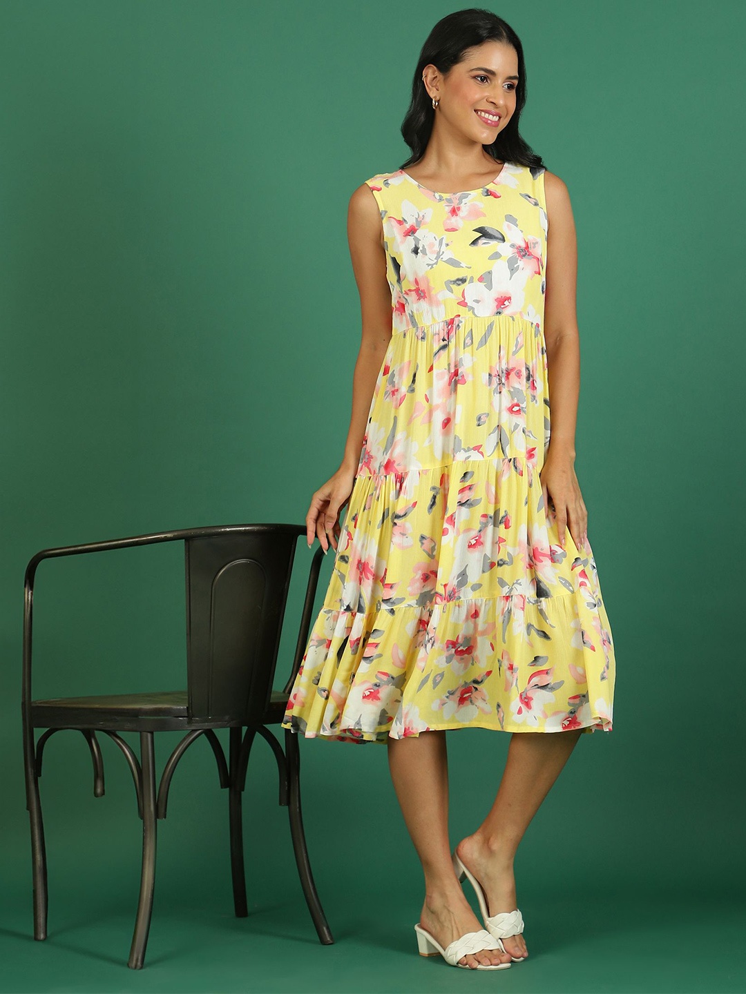 

all about you Floral Print Blouson Dress, Yellow
