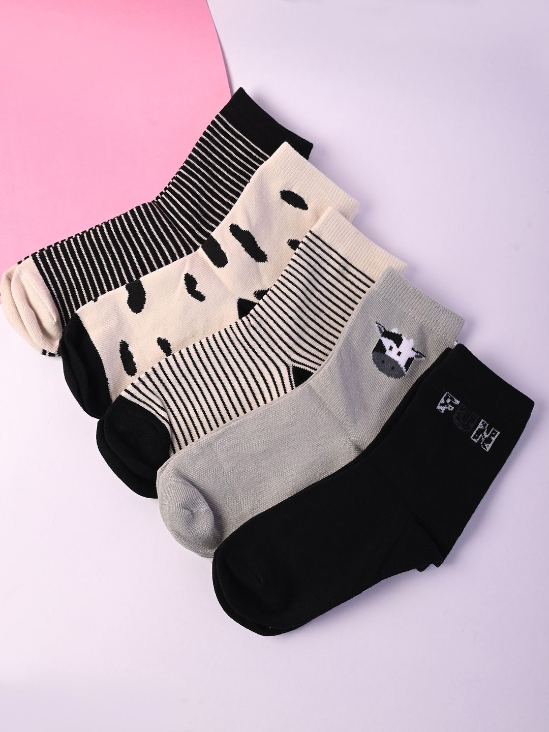 

BAESD Kids Pack Of 5 Patterned Ankle-Length Socks, Black