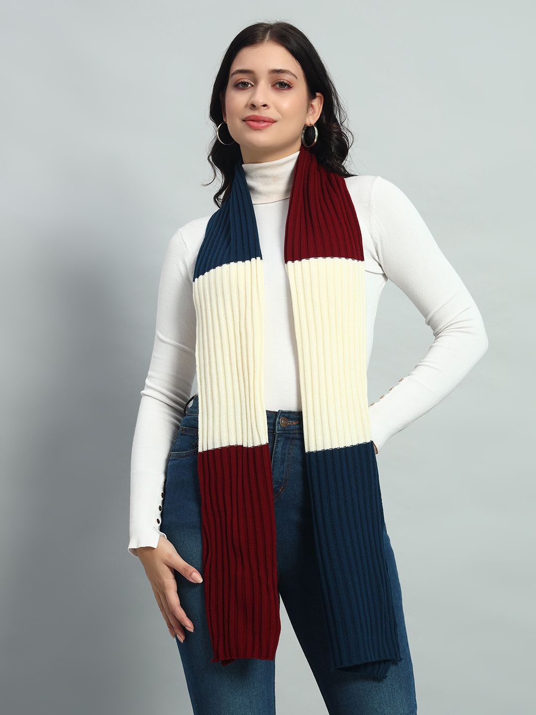 

HANDICRAFT PALACE Women Colourblocked Scarf, Off white