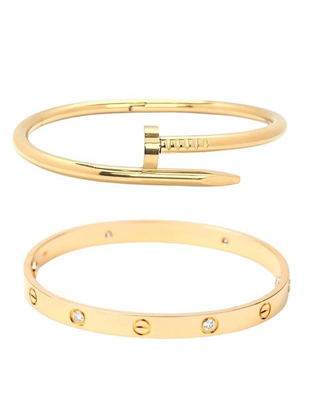 

DIVASTRI Set Of 2 Gold-Plated Stone Studded Stainless Steel Anti Tarnish Kada Bracelet