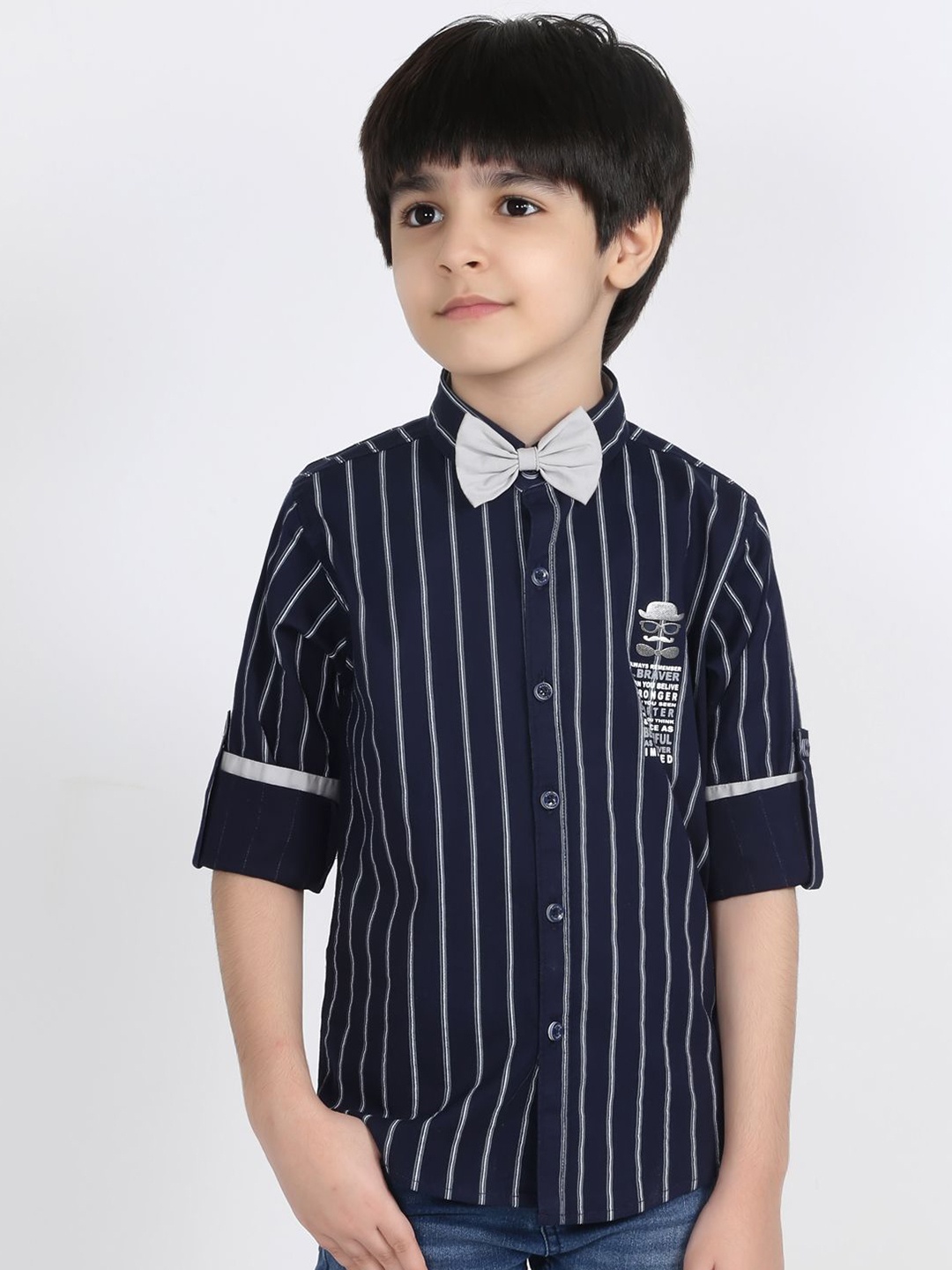 

MashUp Boys Classic Opaque Striped Casual Shirt, Navy blue