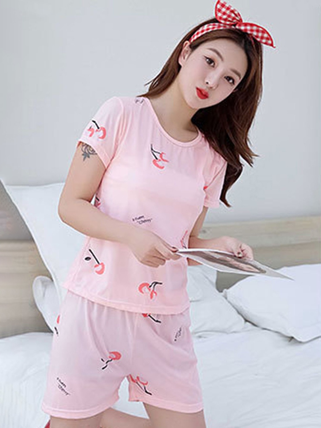 

LULU & SKY Women Graphic Printed Night suit, Pink