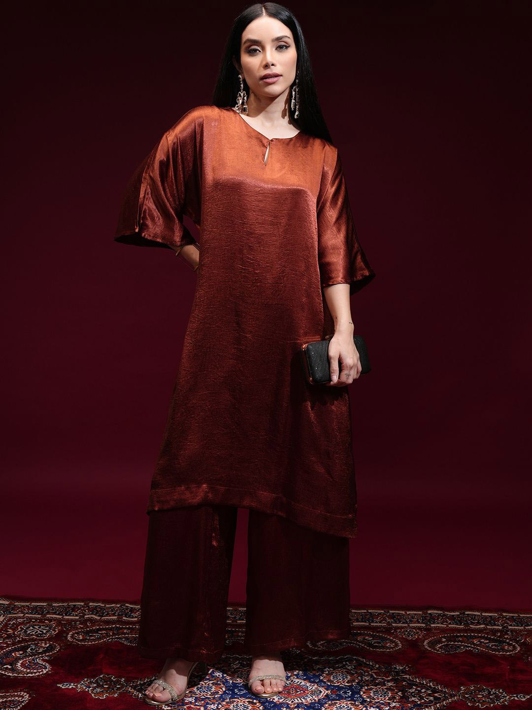 

Vishudh Round Neck Tunic With Palazzo, Rust