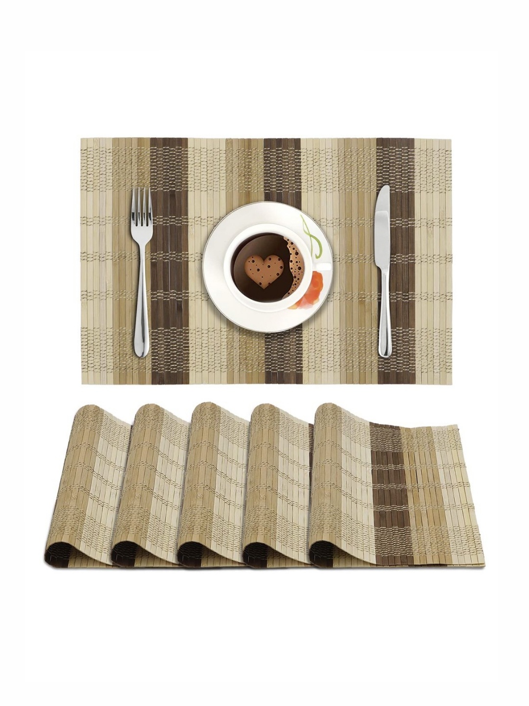 

HOKIPO Beige & Brown 6 Pieces Water-Resistant Rectangular Table Placemats