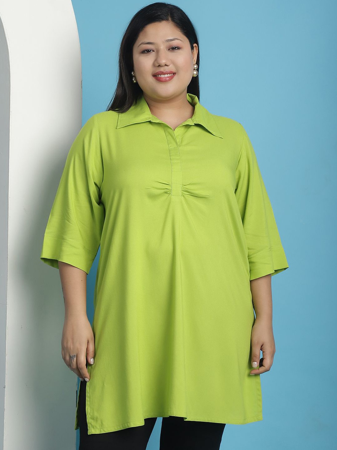 

theRebelinme Shirt Style Longline Top, Green