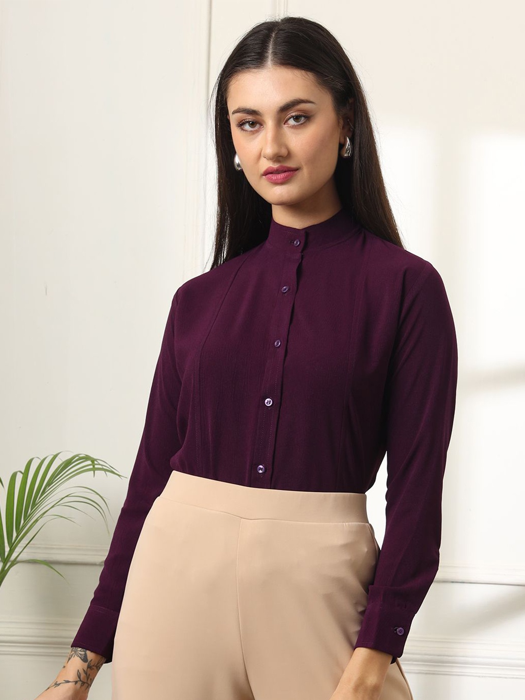 

FITHUB Women Opaque Formal Shirt, Maroon