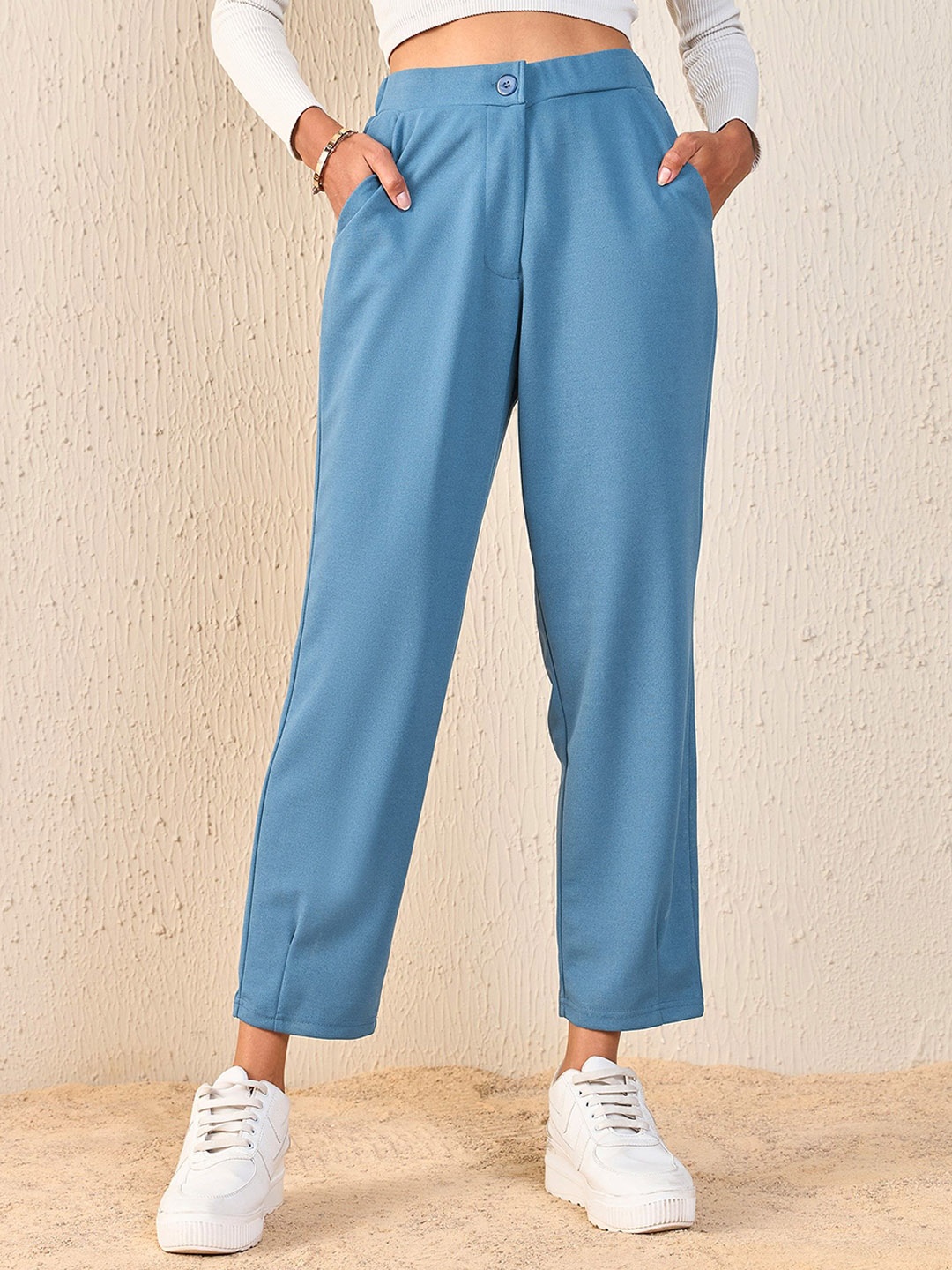 

SASSAFRAS Women High-Rise Tapered Fit High-Rise Trouser, Blue