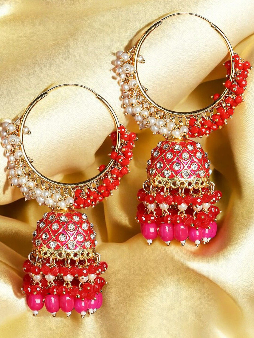 

Anouk Dome Shaped Jhumkas Earrings, Pink