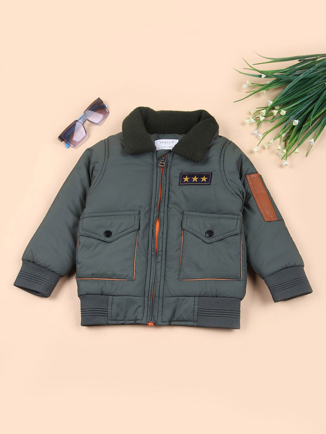 

V-Mart Boys Quilted Jacket, Olive