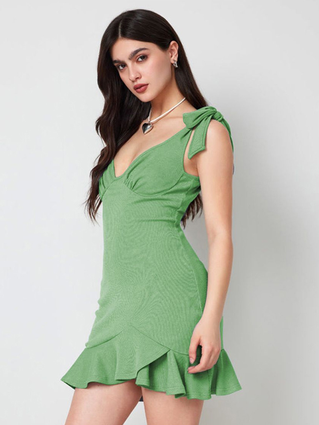 

StyleCast Women Ruffles Ruched Detailed Bodycon Mini Dress, Green