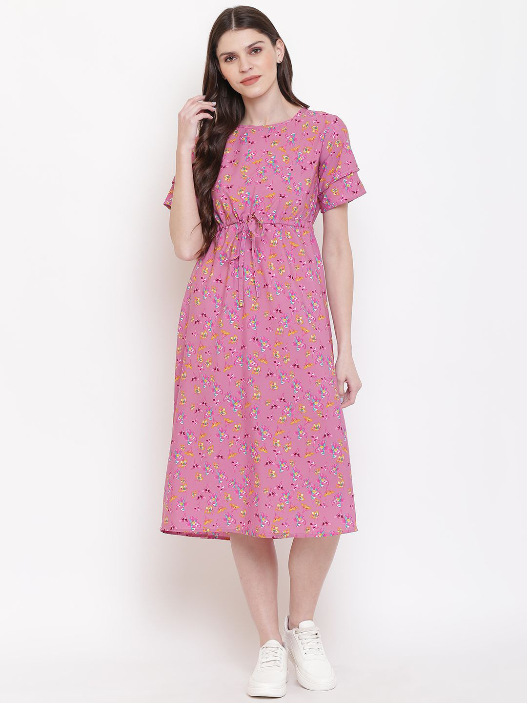 

DressBerry Women Floral Printed Fit & Flare Midi Dress, Pink