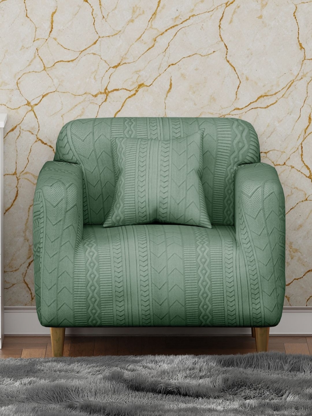 

Myntra Elegant Homes Green Zigzag Pattern Jacquard Sofa Cover With Cushion Cover