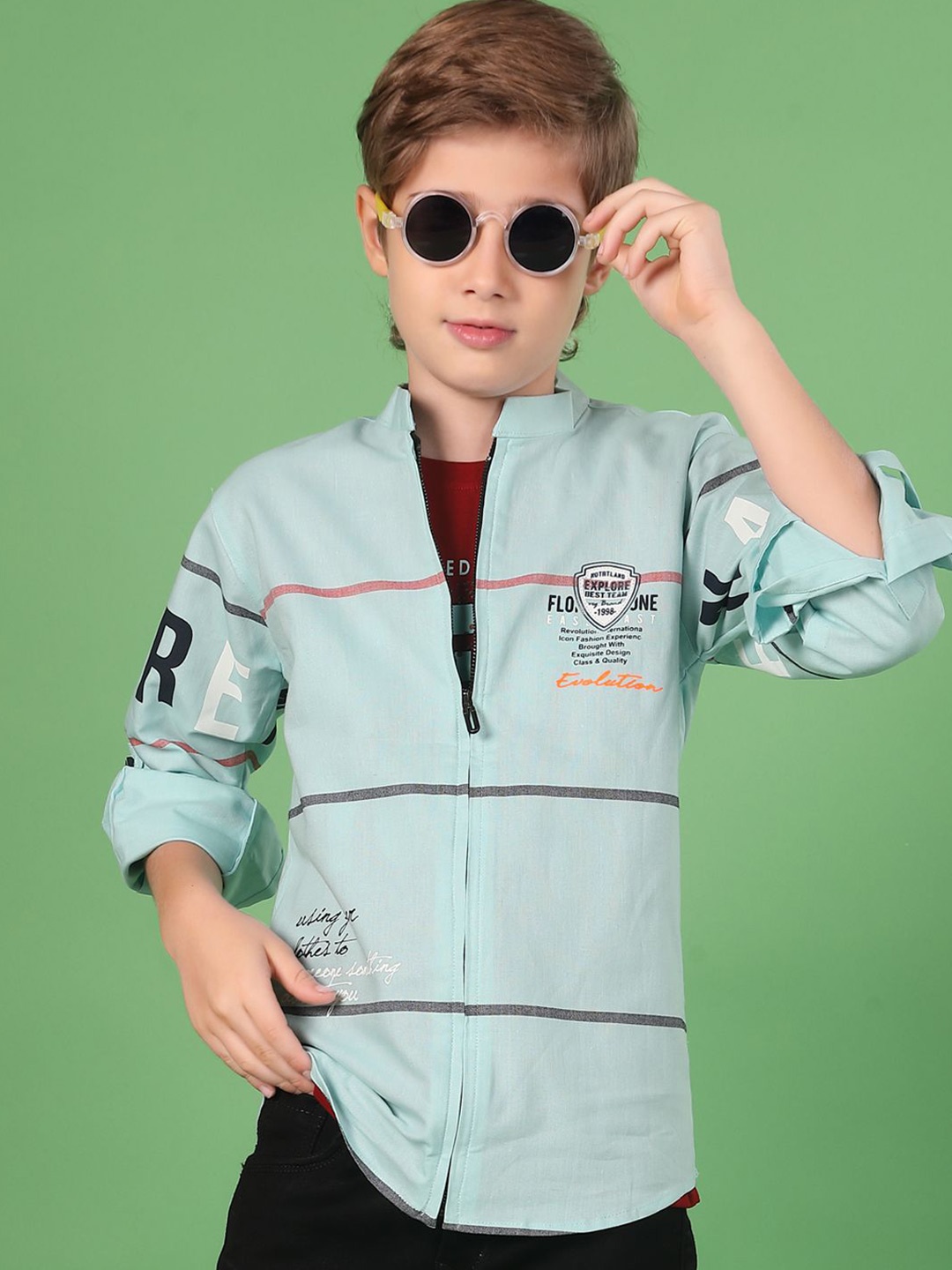 

MashUp Boys Classic Windowpane Checks Opaque Checked Casual Shirt, Green
