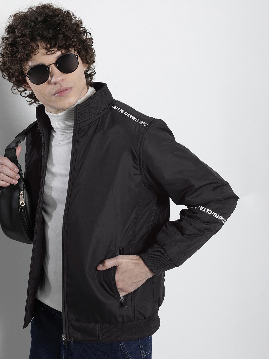 

The Indian Garage Co Men Zip-Front Bomber Jacket with Zip Pockets, Black