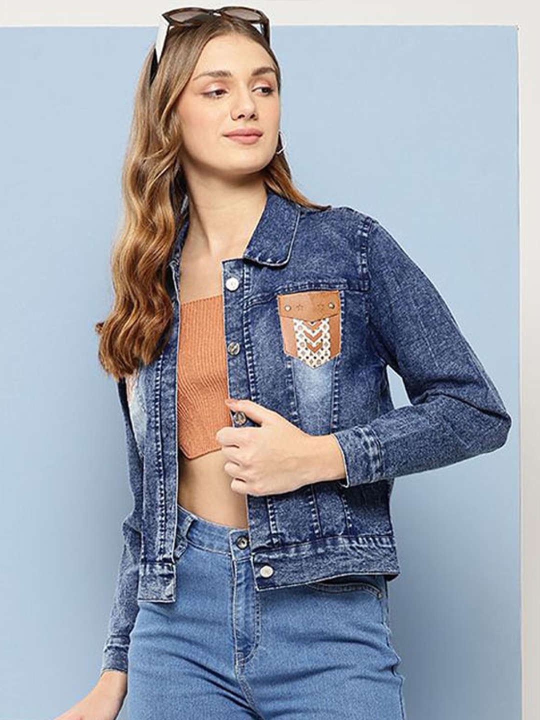 

The Roadster Lifestyle Co Cotton Spread Collar Denim Jacket, Navy blue
