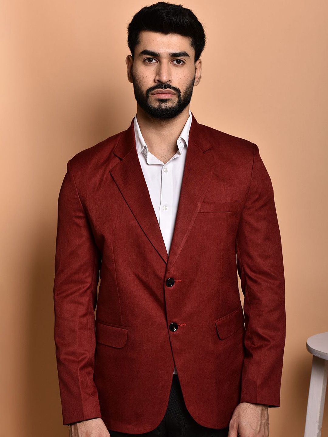 

PRINTINDIA Men Notched Lapel Single-Breasted Blazer, Maroon