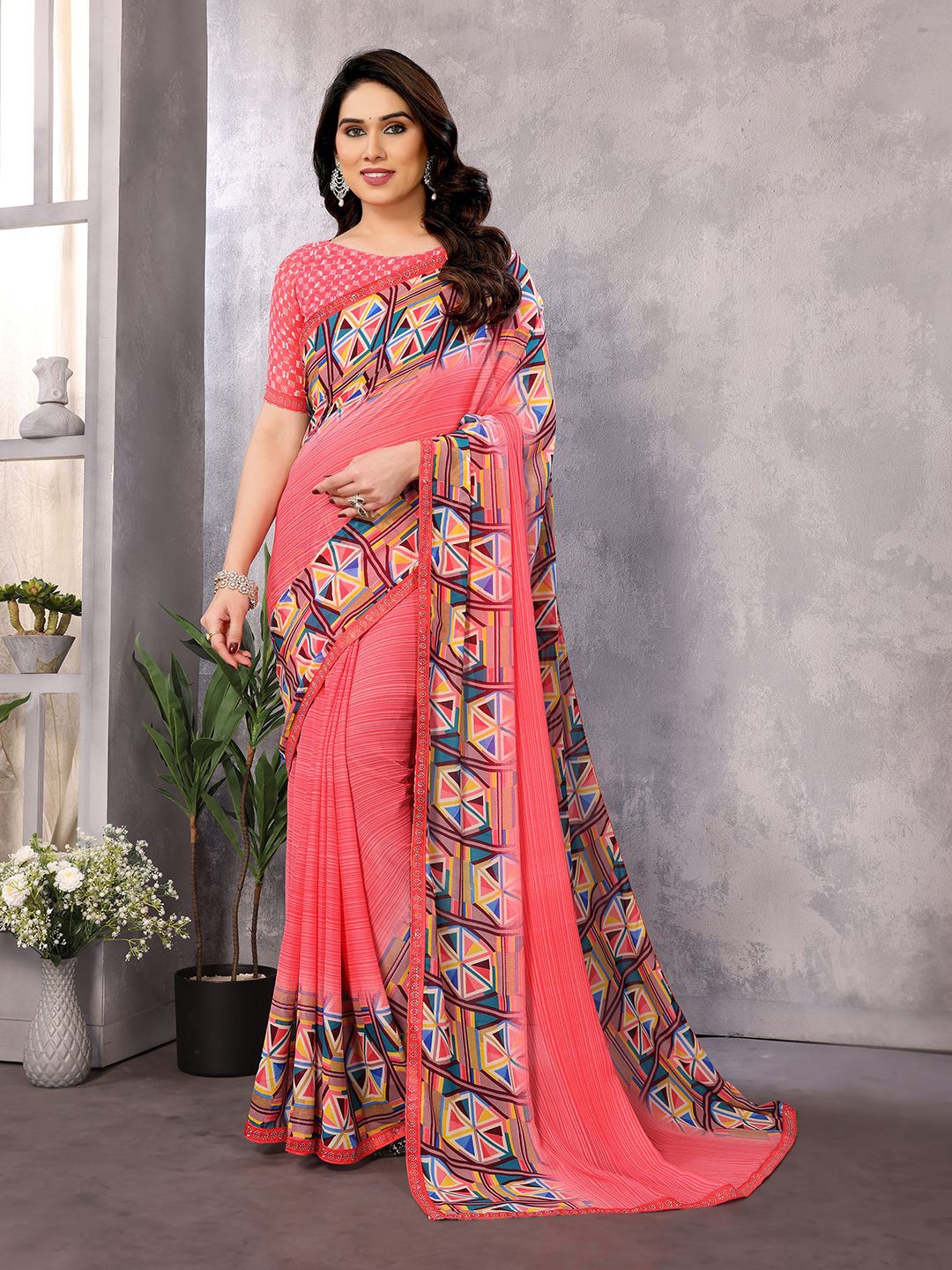 

ANAND SAREES Zari Pure Georgette Saree, Pink