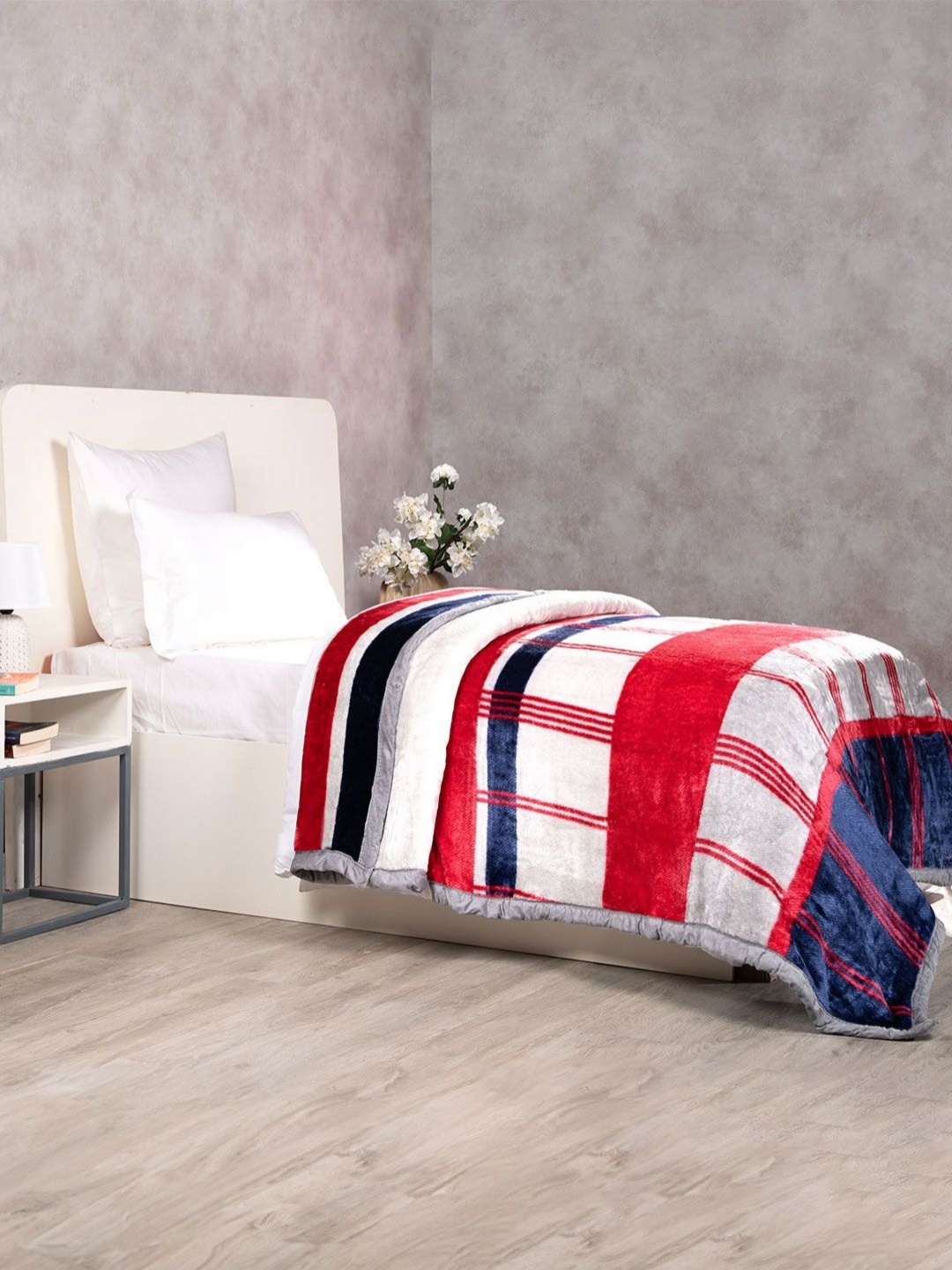 

MYTRIDENT White & Red Checked Single Bed Blanket